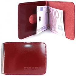 Зажим для купюр Premier-Z-3 натуральная кожа (зажим-скрепка, внешний карман д/карт) красный тем гладкий (138) 212647